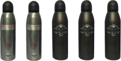 

WHISKY 2 SILVER , 3 BLACK (PACK OF 5) Body Spray - For Men(200 ml, Pack of 5)
