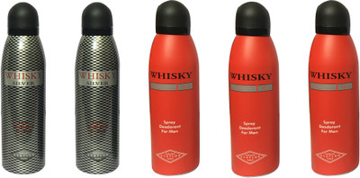 

WHISKY 3 RED , 2 SILVER (PACK OF 5) Body Spray - For Men(200 ml, Pack of 5)