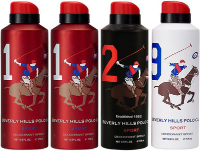 

Beverly Hills Polo Club Two No. 1, One No. 2 and One No. 9 Deodorant Spray - For Men(700 ml, Pack of 4)