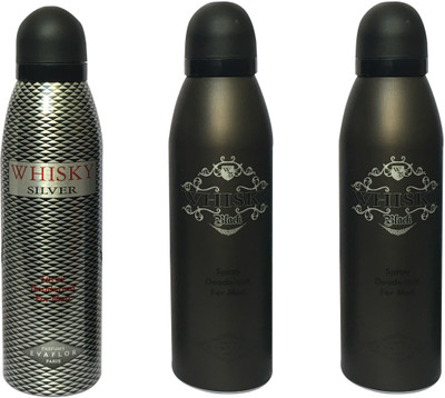 

WHISKY 1 SILVER , 2 BLACK (PACK OF 3) Body Spray - For Men(200 ml, Pack of 3)