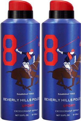 

Beverly Hills Polo Club Two No. 8 Deodorant Spray - For Men(350 ml, Pack of 2)