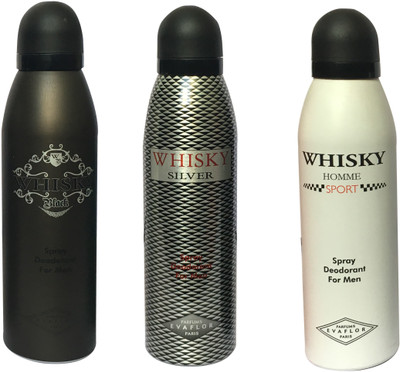 

WHISKY BLACK, SILVER, SPORT (PACK OF 3) Body Spray - For Men(200 ml, Pack of 3)