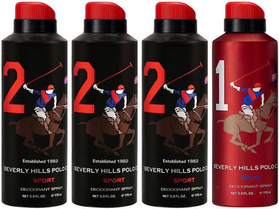

Beverly Hills Polo Club Three No. 2 and One No. 1 Deodorant Spray - For Men(700 ml, Pack of 4)