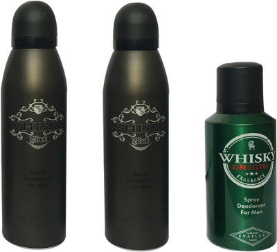 

WHISKY 2 BLACK , 1 ORIGIN (PACK OF 3) Body Spray - For Men(200 ml, Pack of 3)