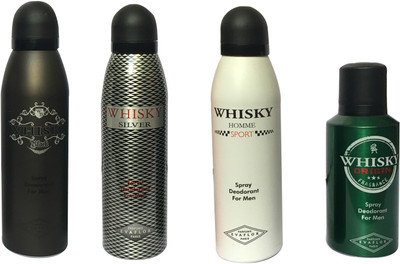 

WHISKY BLACK, SILVER, SPORT, ORIGIN (PACK OF 4) Body Spray - For Men(200 ml, Pack of 4)