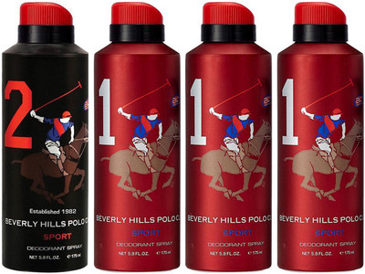 

Beverly Hills Polo Club One No. 2 and Three No. 1 Deodorant Spray - For Men(700 ml, Pack of 4)