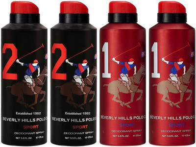 

Beverly Hills Polo Club Two No. 2 and Two No. 1 Deodorant Spray - For Men(700 ml, Pack of 4)