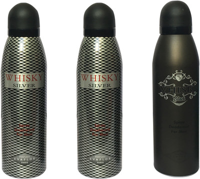 

WHISKY 2 SILVER , 1 BLACK (PACK OF 3) Body Spray - For Men(200 ml, Pack of 3)