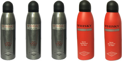 

WHISKY 2 RED , 3 SILVER (PACK OF 5) Body Spray - For Men(200 ml, Pack of 5)