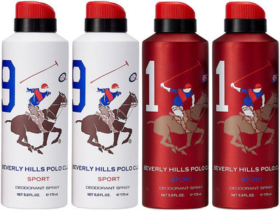 

Beverly Hills Polo Club Two No. 9 and Two No. 1 Deodorant Spray - For Men(700 ml, Pack of 4)