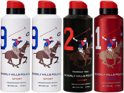 

Beverly Hills Polo Club Two No. 9, One No. 2 and One No. 1 Deodorant Spray - For Men(700 ml, Pack of 4)
