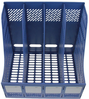 BLAPOXE 4 Compartments PLASTIC FILE RACK HOLDER(Blue)