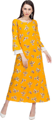 adyuth Women A-line Yellow Midi/Calf Length Dress
