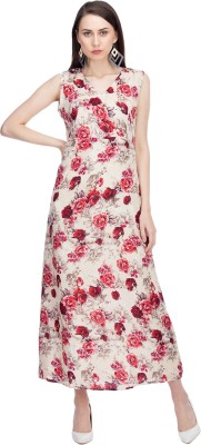 adyuth Women A-line Red, White, Beige Dress