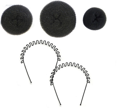 

Maahal Pack of 3 Sizes Black Hair Donuts / Bun Maker with Free Zig Zag Hair Band Hair Accessory Set(Black)