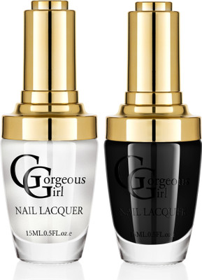 

Gorgeous Girl Glossy Nail Lacquer Rich Black-02 & Seashell Metallic-34(Pack of 2)