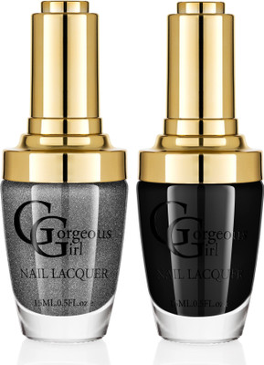 

Gorgeous Girl Glossy Nail Lacquer Rich Black-02 & Rifle Green Glitter-39(Pack of 2)
