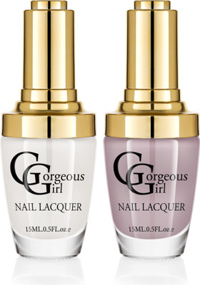 

Gorgeous Girl Glossy Nail Lacquer Floral White-01 & Light Gray-13(Pack of 2)