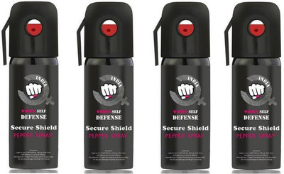 

SECURE SHIELD Women Self Defence Pepper Spray for Safety/Protection, Compact Size with Clip | Max Protection - 45 shots | 55 ml | Pack of 4 Pepper Stream Spray