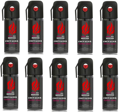 

CHEVALIER Women Self Defence Pepper Spray for Safety/Protection, Compact Size with Clip | Max Protection - 45 shots | 55 ml | Pack of 10 Pepper Stream Spray