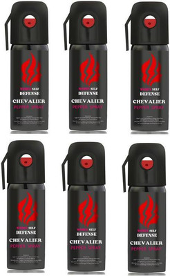 

CHEVALIER Women Self Defence Pepper Spray for Safety/Protection, Compact Size with Clip | Max Protection - 45 shots | 55 ml | Pack of 6 Pepper Stream Spray