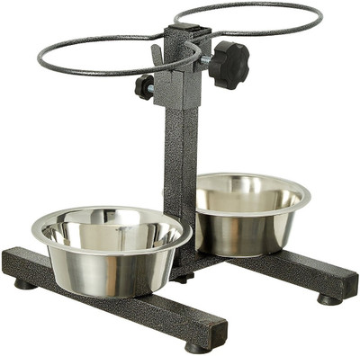 

DOUGECOUTURE Stainless Steel Double Diner Food Bowl Stand for Dog (Large) Round Stainless Steel Pet Bowl(1 L Silver)