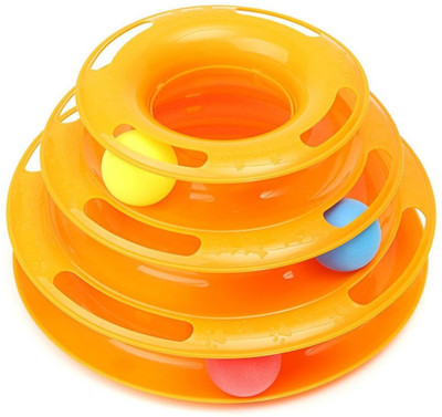 

DOUGE COUTURE Interactive Tower of Tracks Plastic 3 Layers Pet Game Entertainment Turntable with Colorful Ball Toy for Cats Plastic Chew Toy, Squeaky Toy, Training Aid For Cat