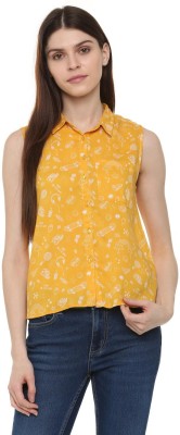 People Women Printed Casual Yellow Shirt