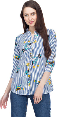 adyuth Women Striped Casual Blue Shirt