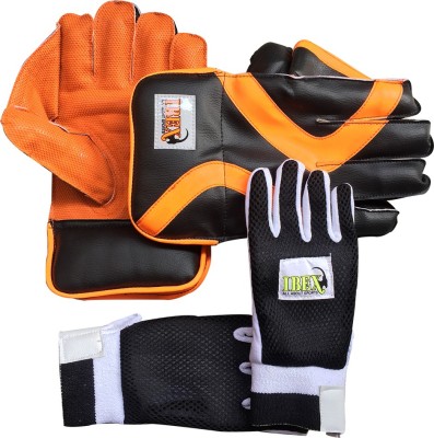 IBEX Youth Wicket Keeping Gloves Combo With Black Inner Gloves Age Group (6-13 Years) Wicket Keeping Gloves(Orange, Black)