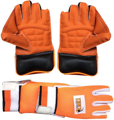 IBEX Regular Wicket Keeping Gloves Combo with Inner Gloves Wicket Keeping Gloves(Orange)