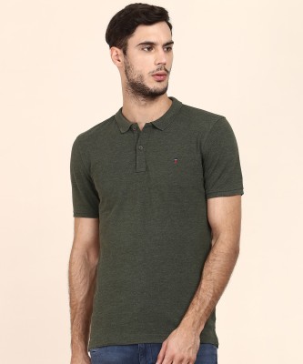 Louis Philippe Sport Solid Men Polo Neck Green T-Shirt