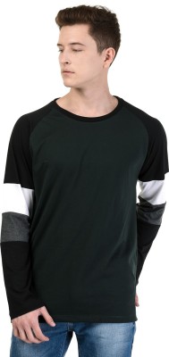 KALT Colorblock Men Round Neck Dark Green T-Shirt