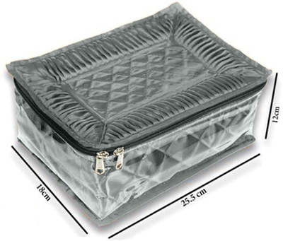 

ShopyBucket Very Attractive Jewellery Kit / Make up Kit / Box with 12 pouches in Heavy Quilted Satin Jewellery, Makeup Vanity Box(Grey)