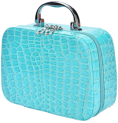 

Zakheza Multi Function Travel Cosmetic Makeup Bag with Small Mirror and Adjustable Dividers for Cosmetics Makeup Brushes Makeup, Jewellery Vanity Box(Light Blue)