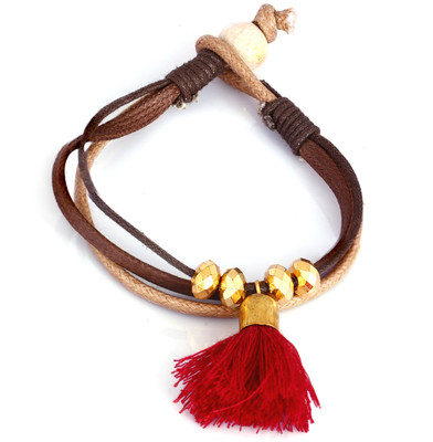 VK Jewels Leather Cubic Zirconia Bracelet