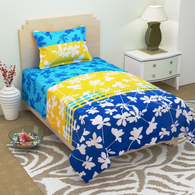 Bene Cotone 104 TC Cotton Single Floral Flat Bedsheet(Pack of 1, Yellow)