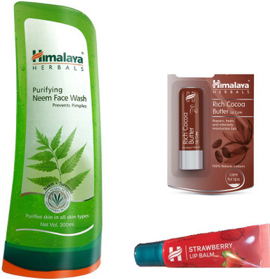 

Himalaya Purifying Neem Face Wash, Rich Cocoa Butter Lip Care, Strawberry Lip Balm(Set of 3)