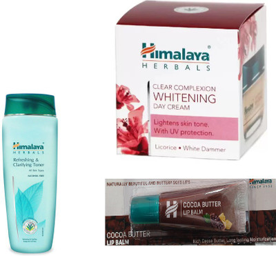 

Himalaya Refreshing Clarifying Toner, Clear Complexion Whitening Day Cream, Cocoa Butter Lip Balm(Set of 3)