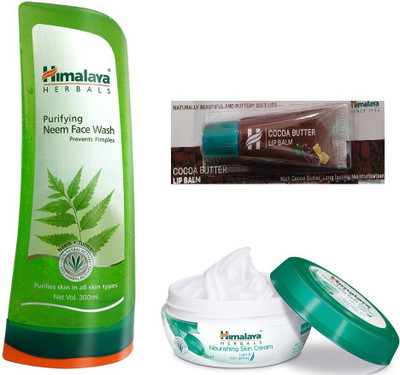 

Himalaya Purifying Neem Face Wash, Nourishing Skin Cream, Cocoa Butter Lip Balm(Set of 3)