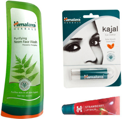

Himalaya Purifying Neem Face Wash, Kajal Eye Definer, Strawberry Lip Balm(Set of 3)