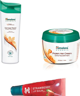 

Himalaya Damage Repair Shampoo, Protein Hair Cream, Strawberry Lip Balm(Set of 3)