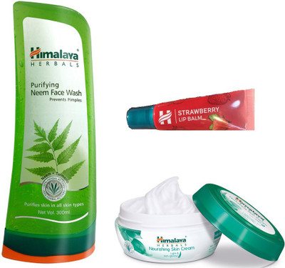 

Himalaya Purifying Neem Face Wash, Nourishing Skin Cream, Strawberry Lip Balm(Set of 3)