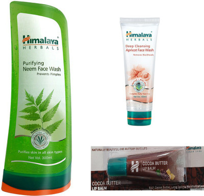 

Himalaya Purifying Neem Face Wash, Deep Cleansing Apricot Face Wash, Cocoa Butter Lip Balm(Set of 3)