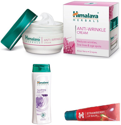 

Himalaya Anti Wrinkle Cream, Soothing Body Lotion, Strawberry Lip Balm(Set of 3)