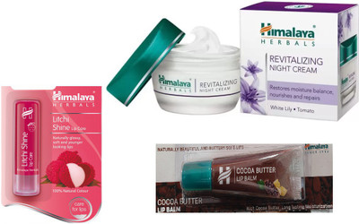 

Himalaya Litchi Shine Lip Care, Revitalizing Night Cream, Cocoa Butter Lip Balm(Set of 3)