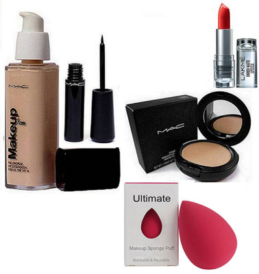 

Ultimate sponge puff , makeup pro long wear spf 30 foundation, Liquid Eyeliner, Studio Fix Compact, 9to5 Enrich Matte Lipstick(Set of 5)