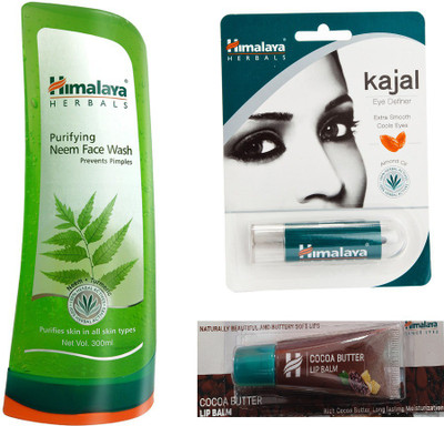 Himalaya neem face wash, almond eye kajal, coca butter lip balm(Set of 3)