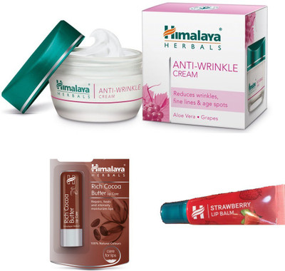 

Himalaya Anti Wrinkle Cream, Rich Cocoa Butter Lip Care, Strawberry Lip Balm(Set of 3)