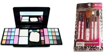 

jollity Make Up Brush Set Of 5 And 6154 Multi Color Eye Shadow(Set of 2)